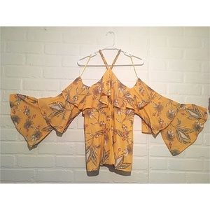 EXPRESS Floral Cold Shoulder Tiered Sleeve Top